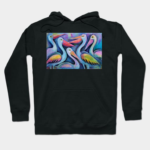 Five Pelicans chatting Hoodie by karincharlotte